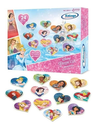 Imagem 1 de 2 de Jogo Da Memória Princesas Disney 24 Peças Infantil Xalingo