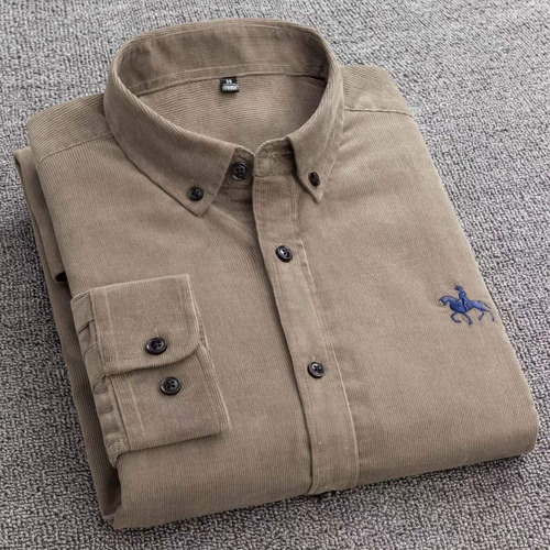 Camisa Casual De Pana De Algodón Para Hombre De Manga Larga
