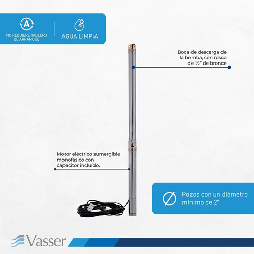 Bomba Sumergible Pozo Vasser De Motorarg 2 Bs2 Cable 0.24 H