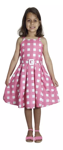 Vestido Infantil Barbie Filme Xadrez Rosa Brilho