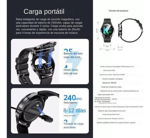 Auriculares Bluetooth 2 En 1 Para Reloj Inteligente Con Nfc