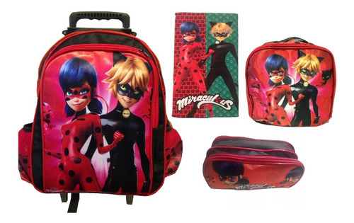 Kit Mochila Ladybug Rodinhas+ Estojo + Lancheira Promoção