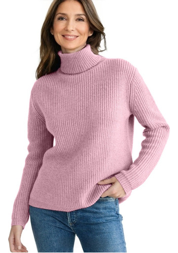 Sweater De Punto Grueso Doble Cuello Mujer