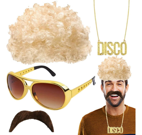Peluca De Los 70 50/60/70s Peluca Bigote Collar Gafas De