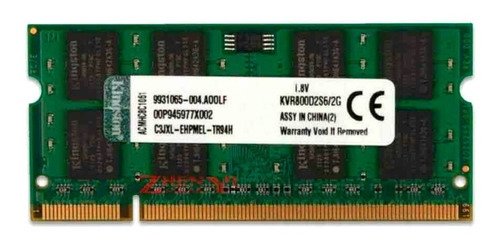 Memoria Ram Valueram Color Verde  2gb 1 Kingston Kvr800d2s6/2g