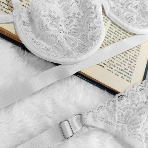 Conjunto Lingerie Gringa Com Aro Meia Taça Sexy Cjgr005 Branco Gg