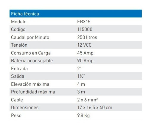 Imagen 2 de 6 de Electrobomba 12v Cc Ebx15 - 250 Litros/min