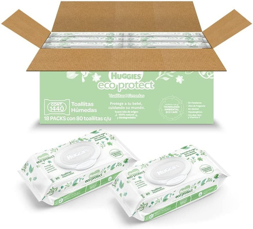 Toallitas Húmedas Huggies Eco Protect Caja 18 Paquetes 