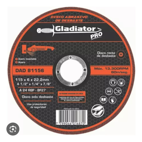 Disco De Desbaste Gladiator 115x6mm 4 1/2 X 5 Unid 