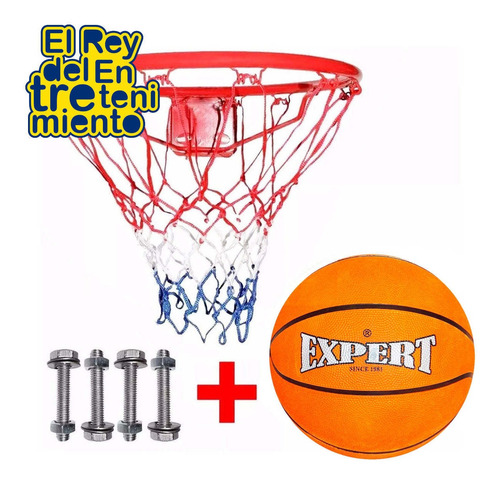 Imagen 5 de 5 de Aro De Basketball Profesional + Pelota + Red Basket - El Rey