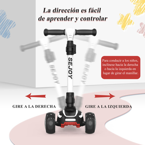 Scooter Plegable Ajustable Sejoy BALbI-008 Con Asiento Ideal Patín Del Para Niños Con 3 Ruedas Y Luces LED Color Negro
