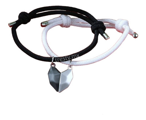 Pulseras Para Pareja Corazón De Imán Negro Blanco Ajustables