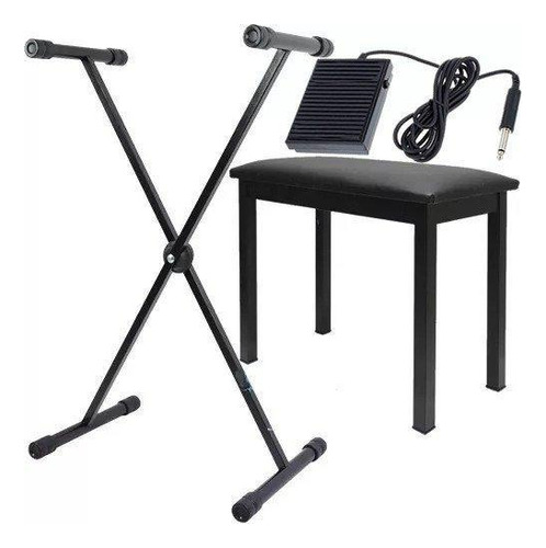 Kit Suporte Para Teclado Musical Pedal Sustain Banco Suporte