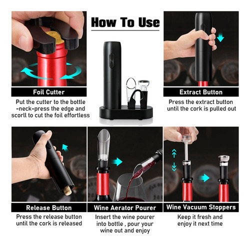 Juego De Abrebotellas Eléctrico Con Base De Carga, Corcho Au