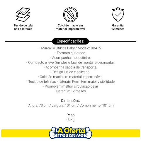 Imagem 6 de 7 de Cercado Quadrado Desmontável Para Bebê Fun Multikids Baby
