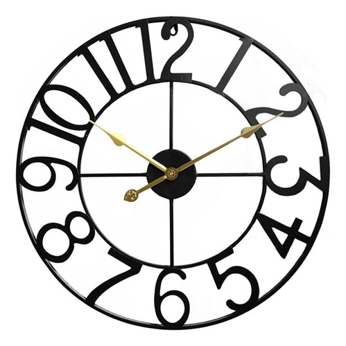Reloj De Pared Números Arábigos 60cm Negro Manecillas Dorada