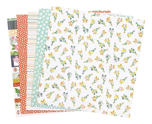 Block Hojas Cartulina Doble Cara Flores Con Foil 12 Scrapbo