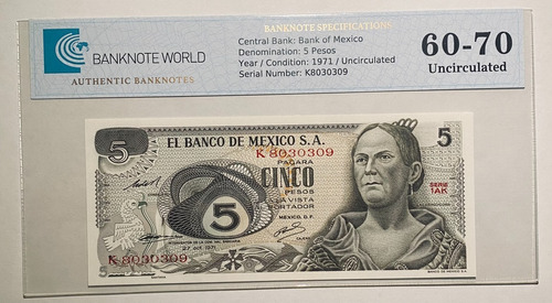 5 Pesos Josefa Ortiz 1987 Familia A K8030309 Certificado !