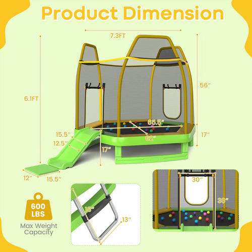 Goplus Trampolín Para Niños De 7 Pies Con Tobogán Trampolín