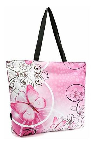 Bolsa Rosa Grande Con Diseño De Mariposas Color Rosa