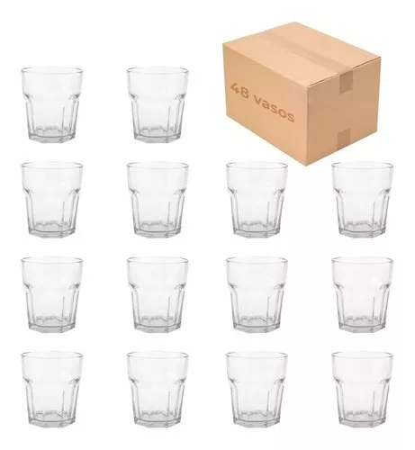 Set X48 Vasos Vidrio Grueso Resistente Facetado Durax Oslo