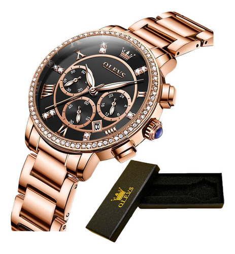 Reloj Olevs Steel Belts Chronograph Luminous Color Del Fondo Rose Black