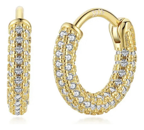 Aretes De Plata 925 Oro 18k Zirconias Aro Unitalla Mujer