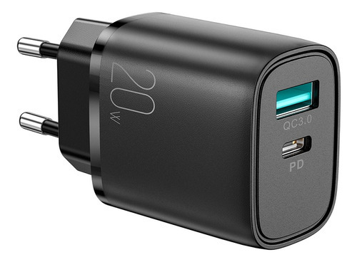 Carregador Rápido Usb A + Usb C 20w Qc 3.0 Preto Joyroom Cor Preto