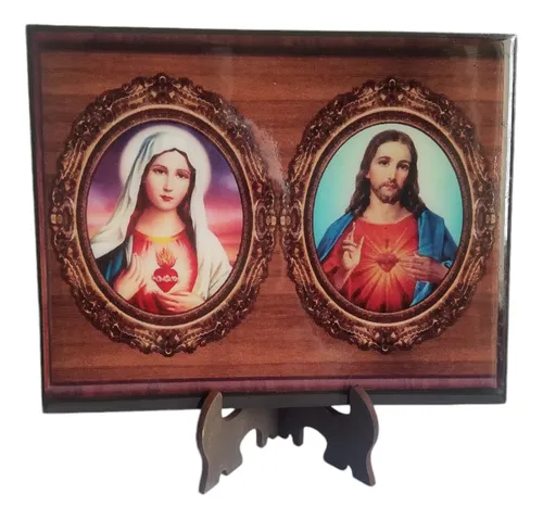 Retablo Corazón De Jesús Y María En Mdf Acabado En Resina