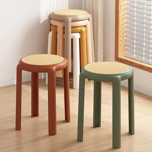 6 Taburetes De Ratán De Plástico Banco Grueso Apilable Mesa