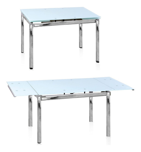 Mesa Comedor Vidrio Ng Extensible 1.10mt/1,70m Base Cromada