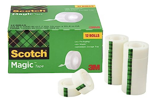 Bolígrafos Scotch Magic Tape, 12 Rollos Extra Largos, Ideal