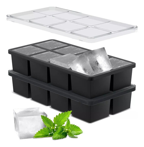 2 Moldes Silicona Para Cubitos Hielo Con Tapa