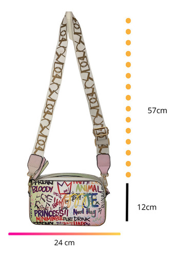 Bandolera Crossbody Bolso Mujer Elegante Y Casual Blanco Graffiti Níquel Blazon