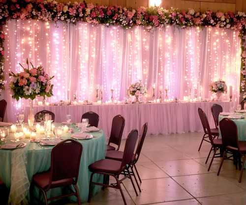 Backdrop Curtain Suppromo Pink Tulle W/ Lights 12x3m For Par