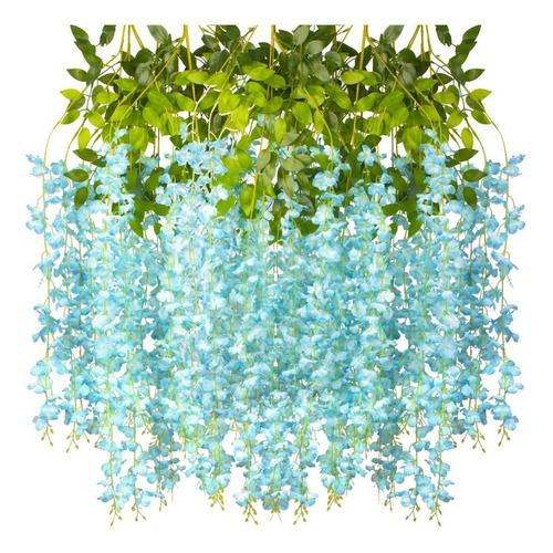 Flores Artificial Wisteria 12pzs 1.1m Decoración Fiesta Boda Color Azul