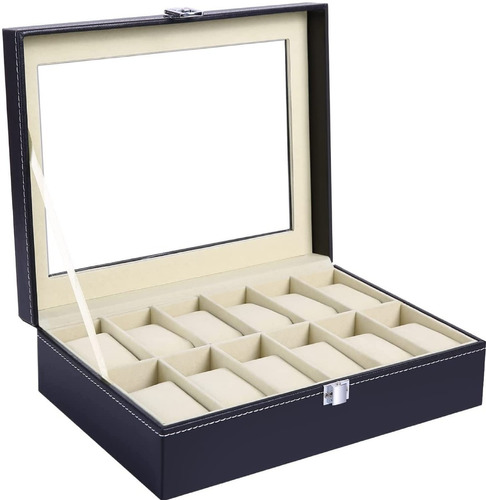 Caja Reloj X 12 Piel Organizador Joyería Con Visualización 