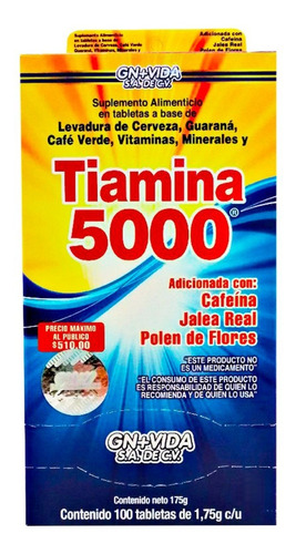 Tiamina 5000 Cafeína Jalea Real Guaraná 100 Tabletas Gn+vida