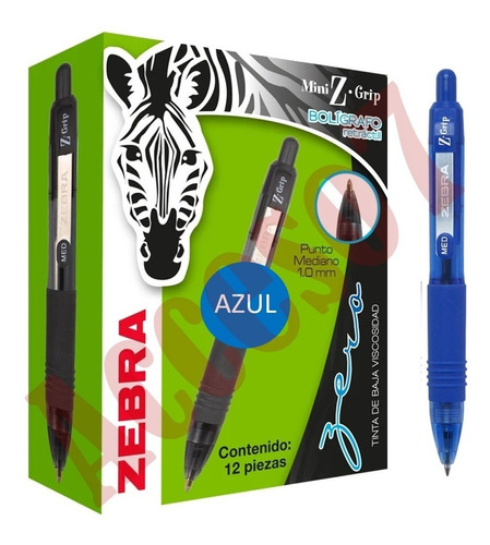 12 Plumas Zebra Mini Z-grip Boligrafo Retractil Medio 1.0mm