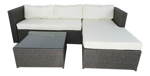 Juego De Jardín De Ratan Modelo Meissa Con Mesa C Estructura Gris