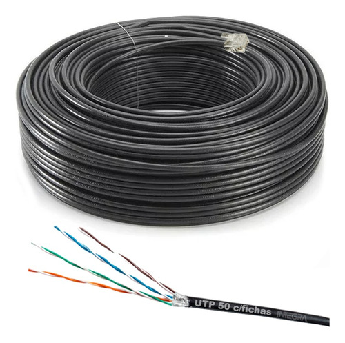 Cable Utp 50 Mts 100% Cobre 5e Armado Ficha Rj45 Exterior