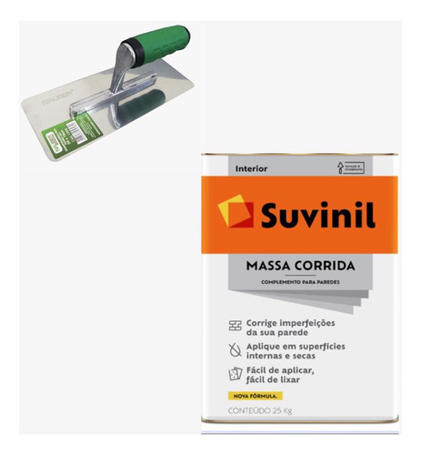 Kit Massa Corrida 25kg +desemp. Inox Lisa 24cmx10cm Nauber