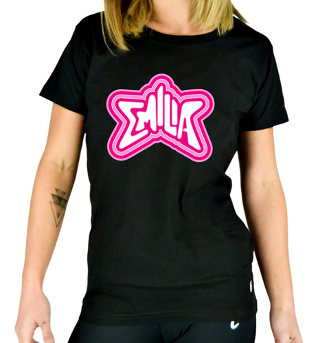 Remera Mujer Negra Personalizada Logo Emilia Mernes Mp3