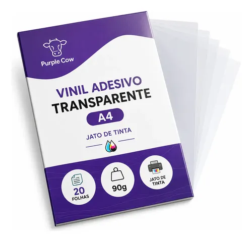 Vinil Adesivo Transparente Ou Branco A4 Jato Tinta 50 Folhas Transparente