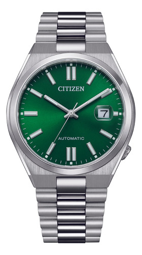 Reloj Citizen NJ0150-81x Tsuyosa automático con correa verde, color plateado