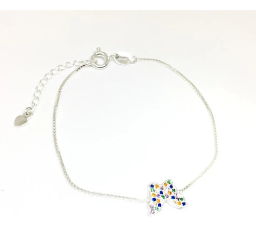 Pulsera Dije Mariposa Con Cubic Multicolor Fina Plata 925 