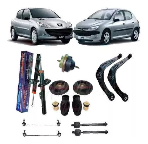 Kit Amortecedor Bandeja Bieleta Coxim Axial Peugeot 206 207