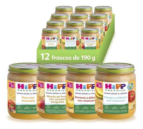 12 Pack Papilla Orgánica Hipp Mix De 4 Sabores Sin Azúcares