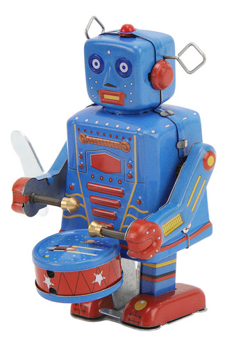 Robot De Metal Para Tamborilear, Reloj, Juguete Retro, Hojal