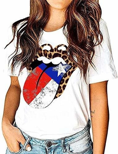 Eigiagwng Camiseta De Labios De Bandera Americana Para Mujer